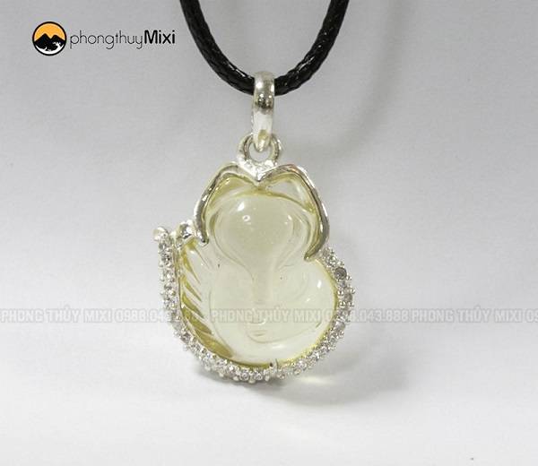 Mặt Dây Hồ Ly Thạch anh vàng VIP bọc bạc